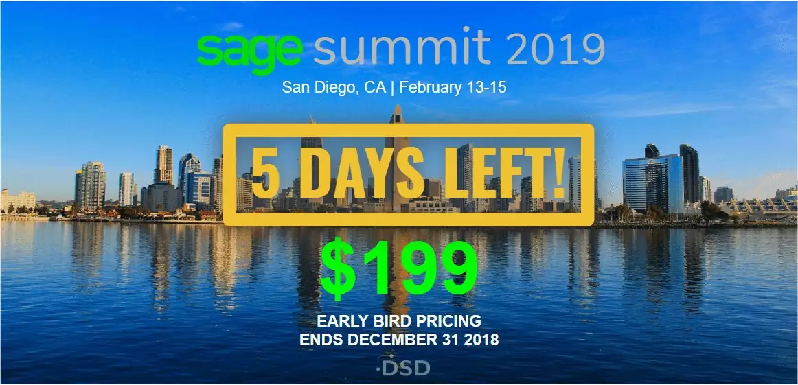 Sage Summit San Diego 2019 Early Bird Pricing - $199 until 12.31.2018