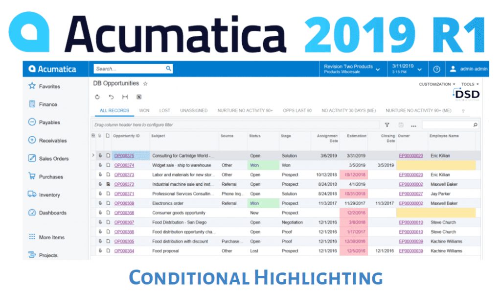 Acumatica 2019 R1 Upgrade Overview - Conditional Highlighting Enhancement