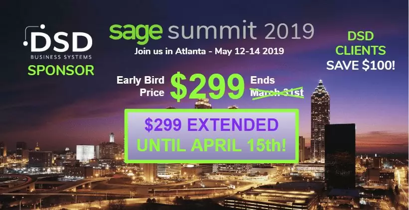 Sage Summit Atlanta 2019 $199 Early Bird Discount Code 