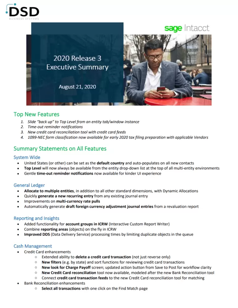 Sage Intacct 2020 release 3 overview document