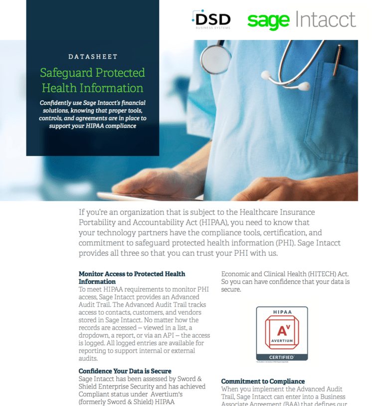 Sage Intacct: Safeguard Protected Health Information
