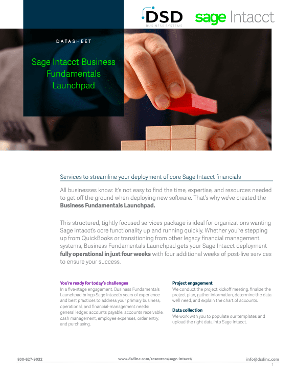 Sage Intacct Business Fundamentals Launchpad DSD Business Systems