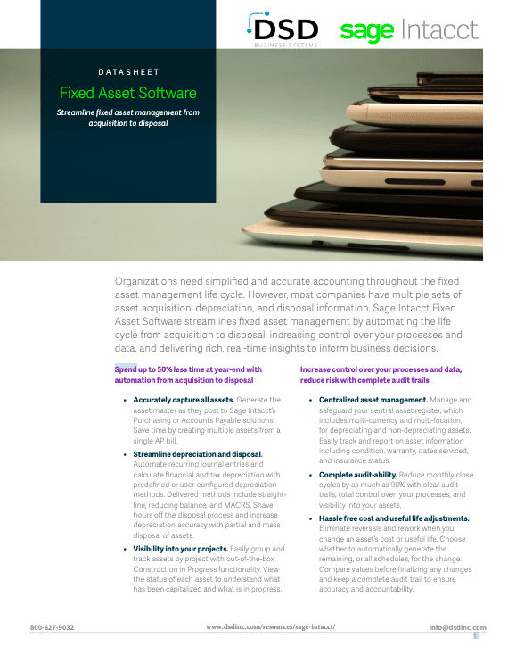 Sage Intacct Fixed Assets Software DSD Business Systems