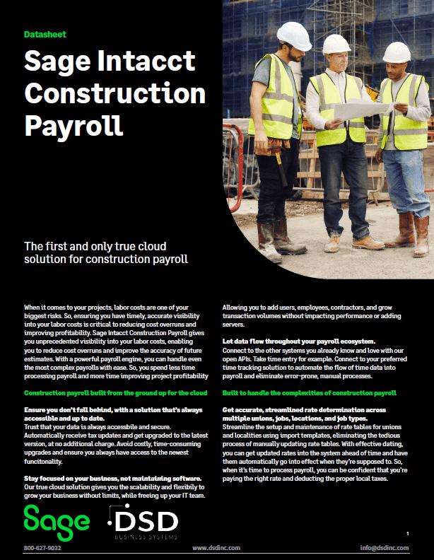 Sage Intacct Construction Payroll Datasheet DSD Business Systems
