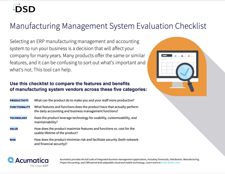 DSD ACM Checklist Manufacturing Management System