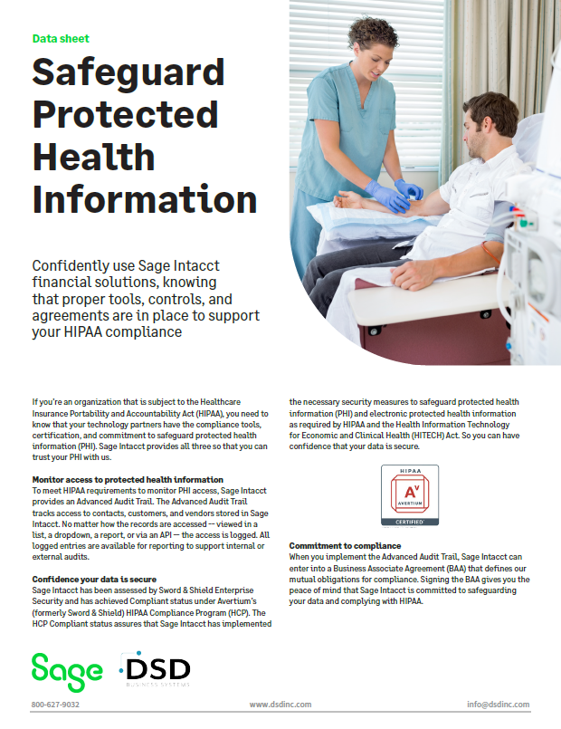 Sage Intacct Safeguard Protected Health Information