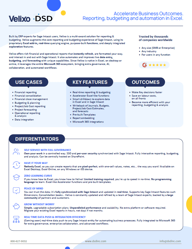 Velixo Reports for Sage Intacct Datasheet
