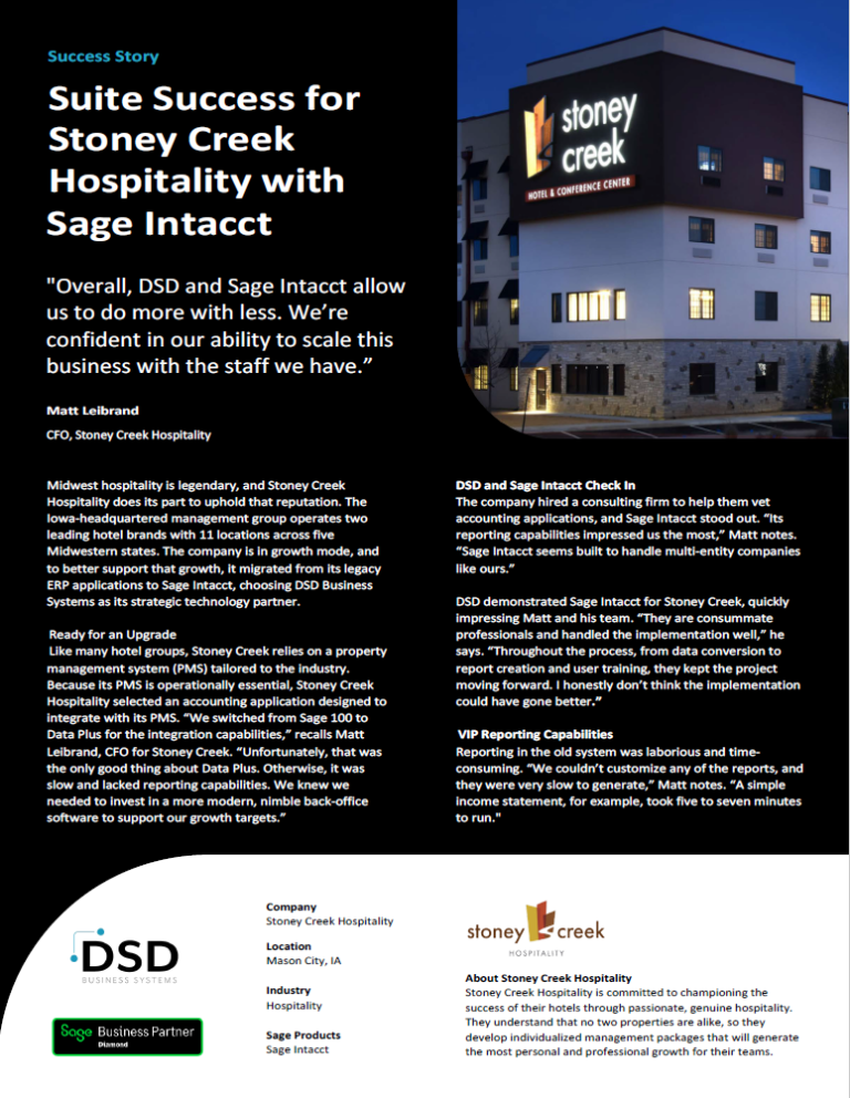Suite Success for Stoney Creek Hospitality with Sage Intacct