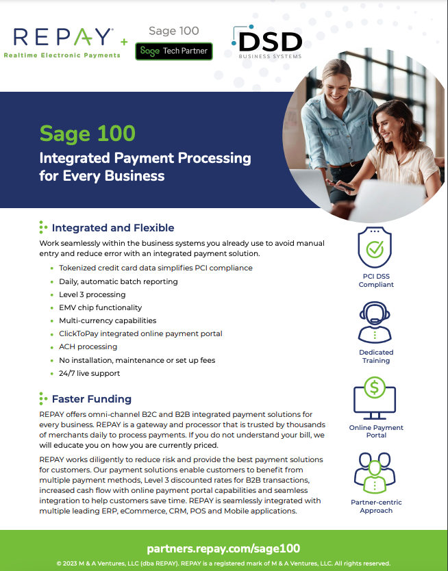 REPAY for Sage 100: Integrated Payment Processing for Every Business