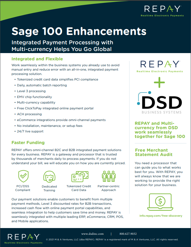 REPAY for Sage 100: Integrated Payment Processing with Multi-Currency Helps You Go Global