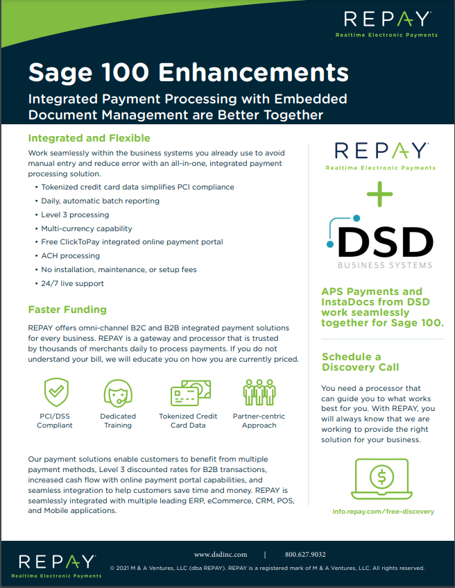 REPAY for Sage 100: Integrated Payment Processing with Embedded Document Management are Better Together