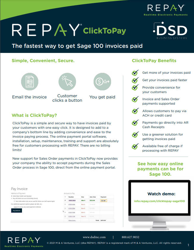 REPAY for Sage 100: The Fastest Way to Get Sage 100 Invoices Paid