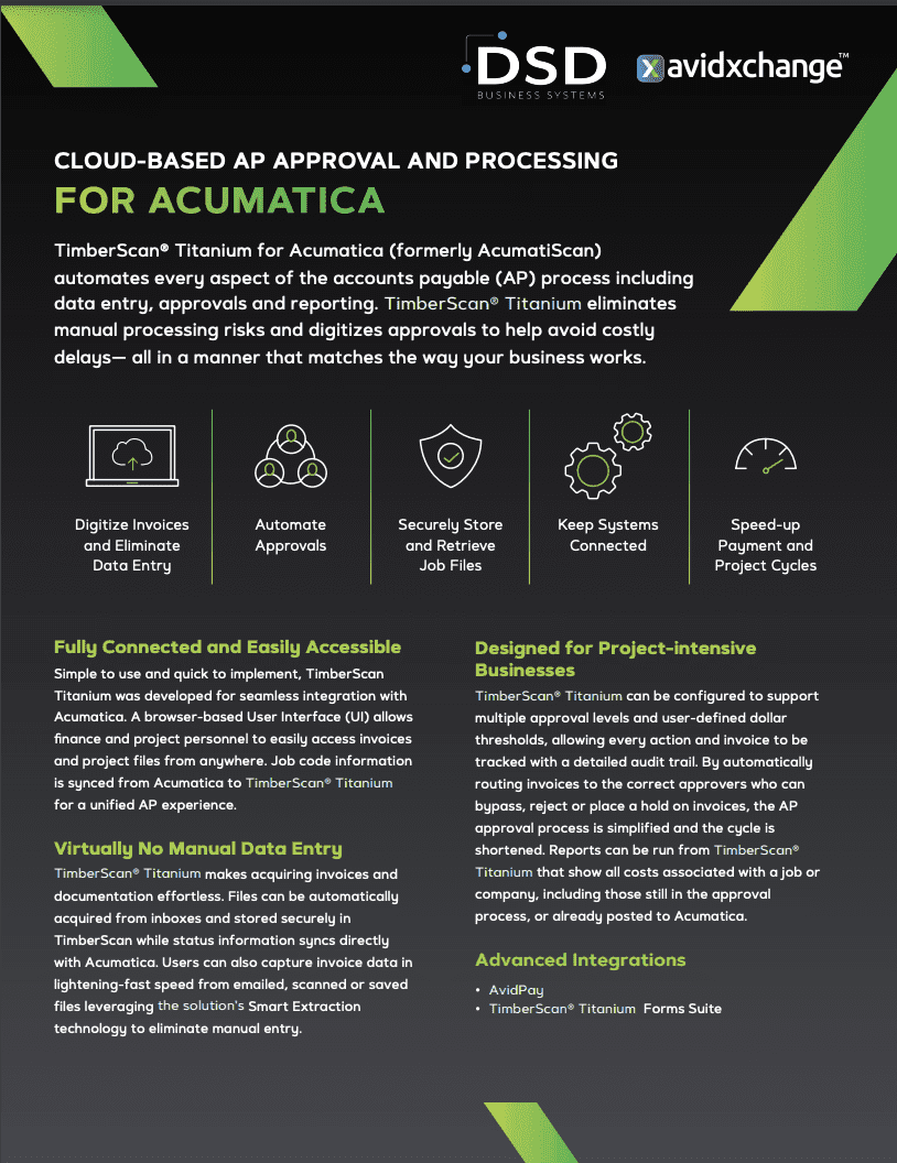 AvidXchange + Acumatica TimberScan Titanium Overview