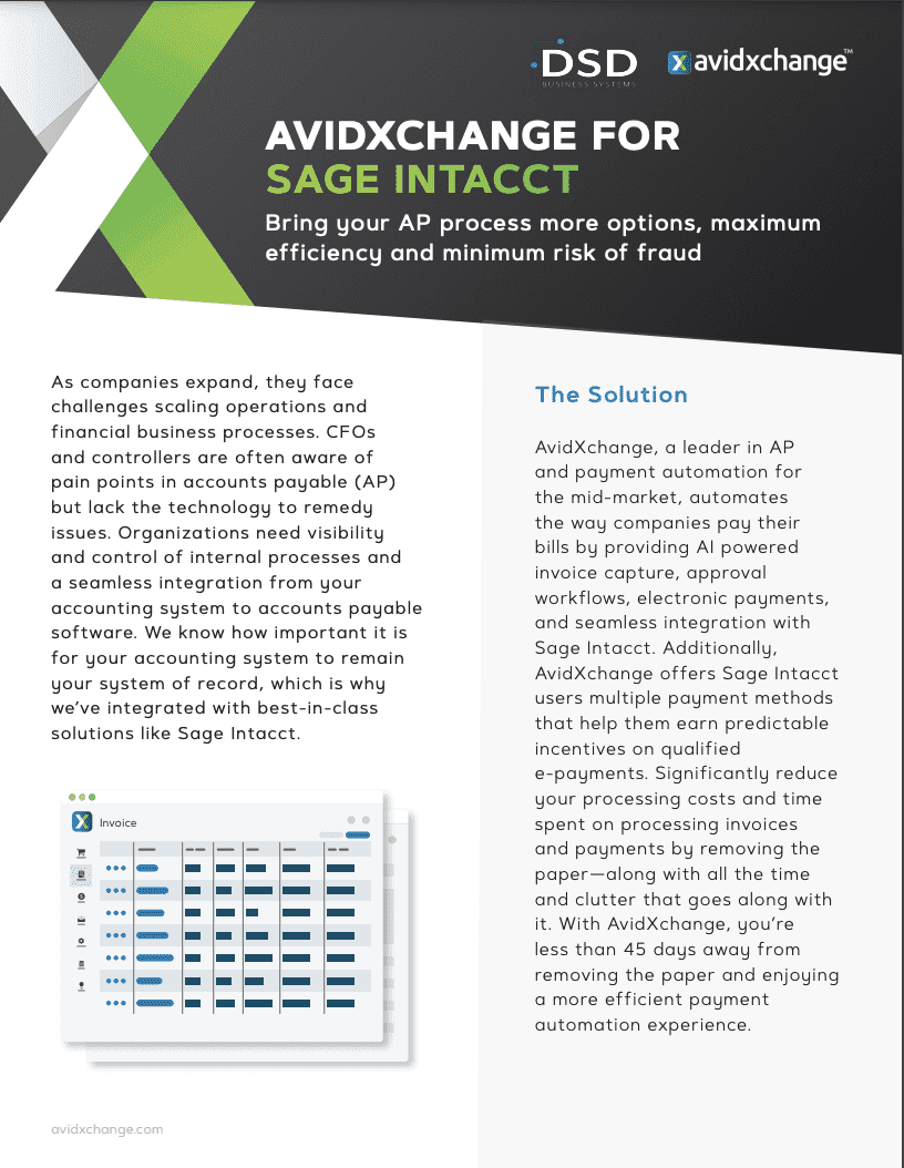 AvidXChange + Sage Intacct AvidXchange-Sage Intacct Overview Sheet