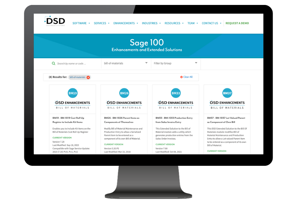 Sage 100 Bill of Materials Enhancements