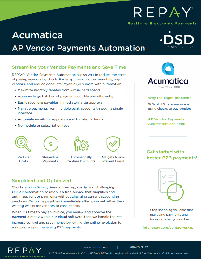 Acumatica AP Vendor Payments Automation