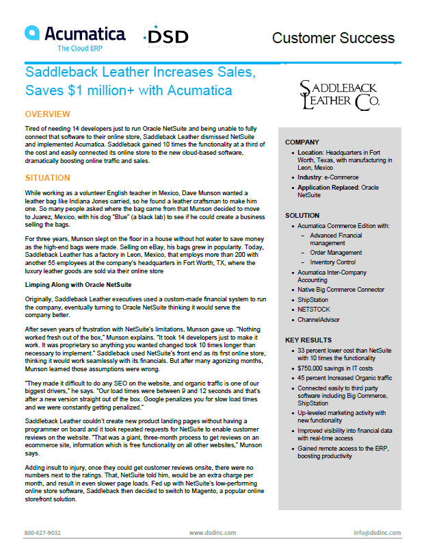 Acumatica Customer Success Story Saddleback Leather