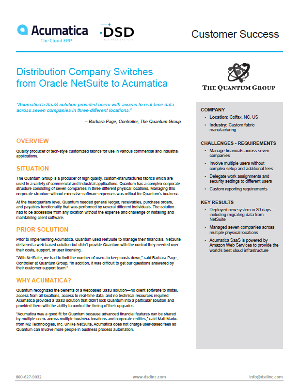 Acumatica Customer Success Story The Quantum Group