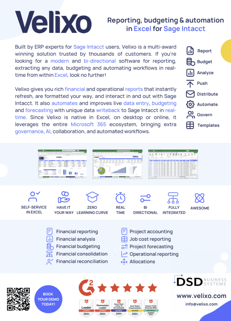 Velixo for Sage Intacct Datasheet