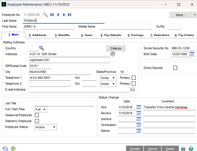 Criterion Button in Emploee Maintenance