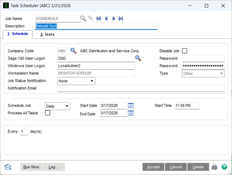 Adding the DSD Rebuild Sorts to the Task Scheduler