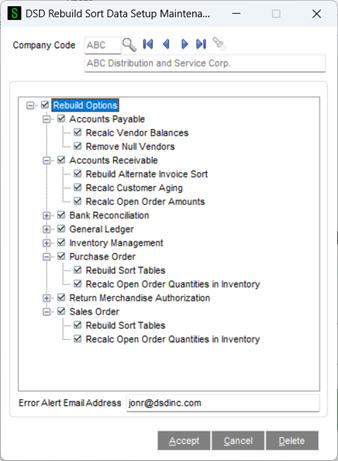 DSD Rebuld Sort Data Setup Maintenance