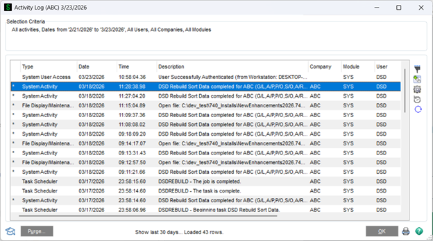 The Rebuild Sorts Log file