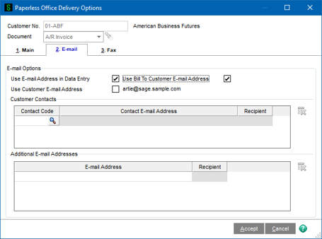 ARBE Paperless Delivery Use Bill-To Customer Email Address