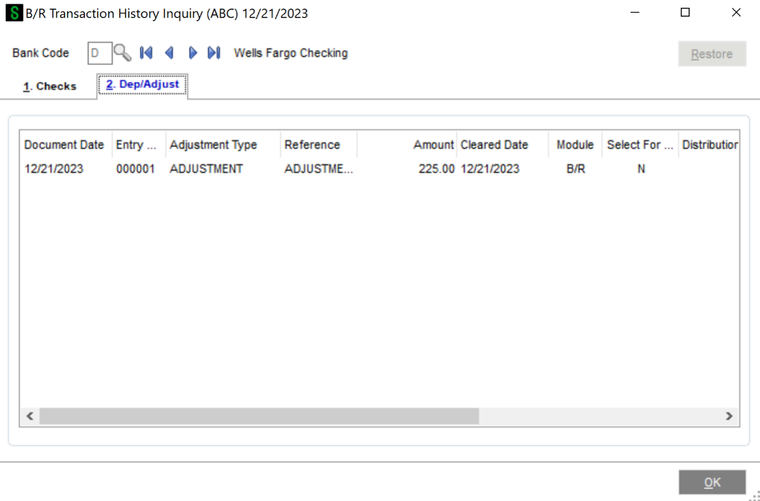 DSD Enhancements BRTH Bank Reconciliation Transaction History