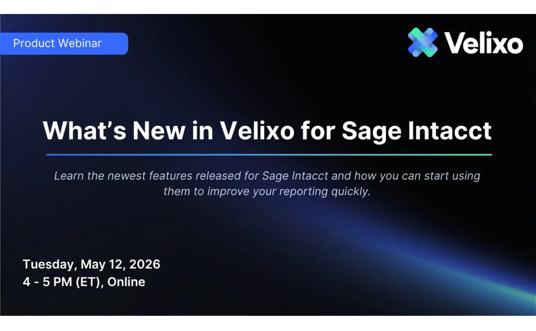 What's New in Velixo for Sage Intacct